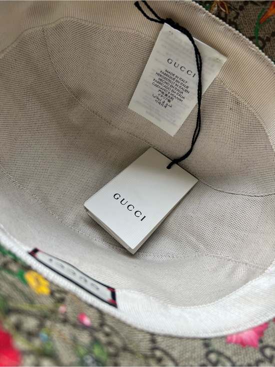 New Gucci GG Canvas Floral Bucket Hat - Red leather Trim main image 12